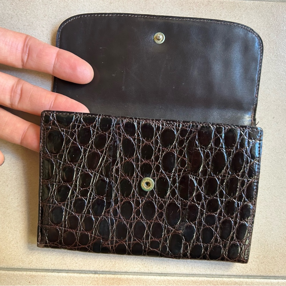 Genuine Brown Crocodile Leather Rectangular Walle… - image 4